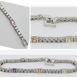 Sterling Multi-Color Gemstone Bracelet 925 Stamped
